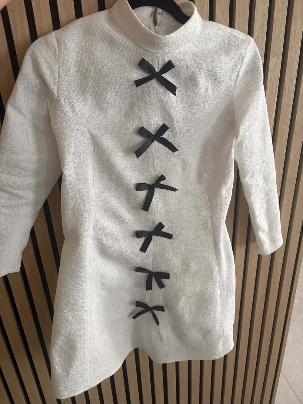 Customized White Dress with Black Bow Accents size 14